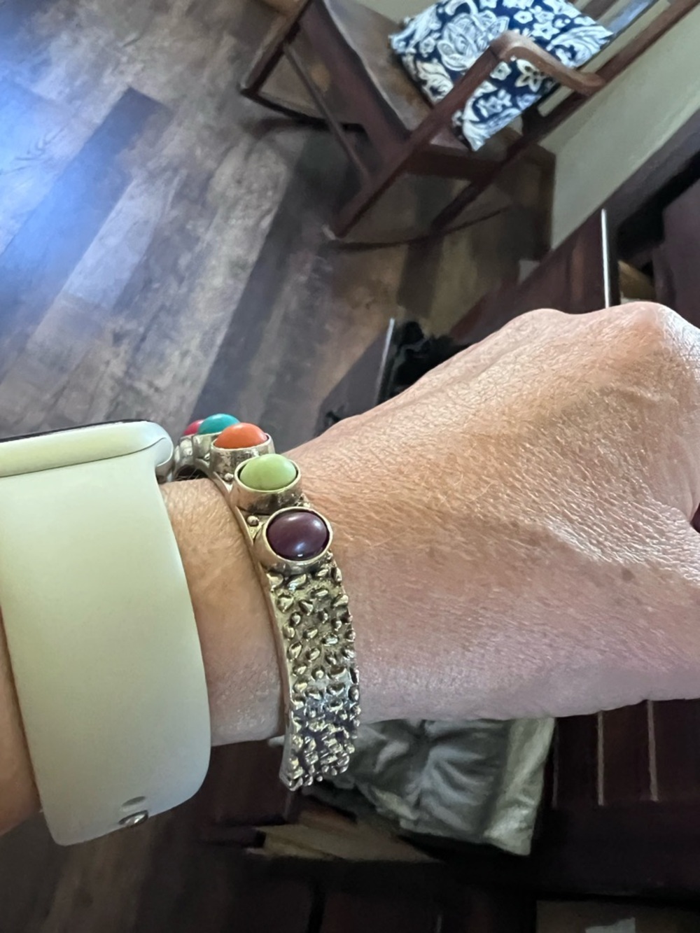 Colorful Beaded Silver Cuff Bracelet and Hoop Earrings Set - Picture 4 of 5